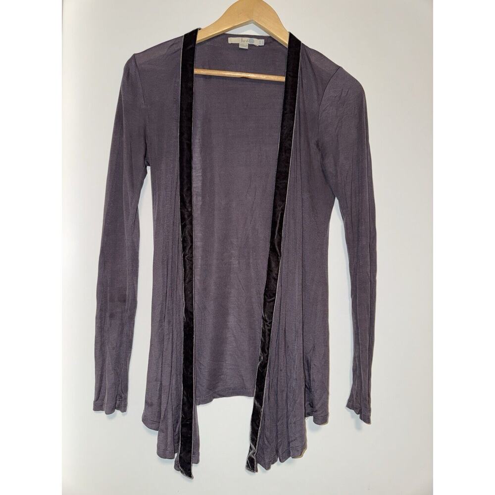 Boden Sweater Womens 6 Purple Lyocell Open Front Cardigan Velour Trim Thin